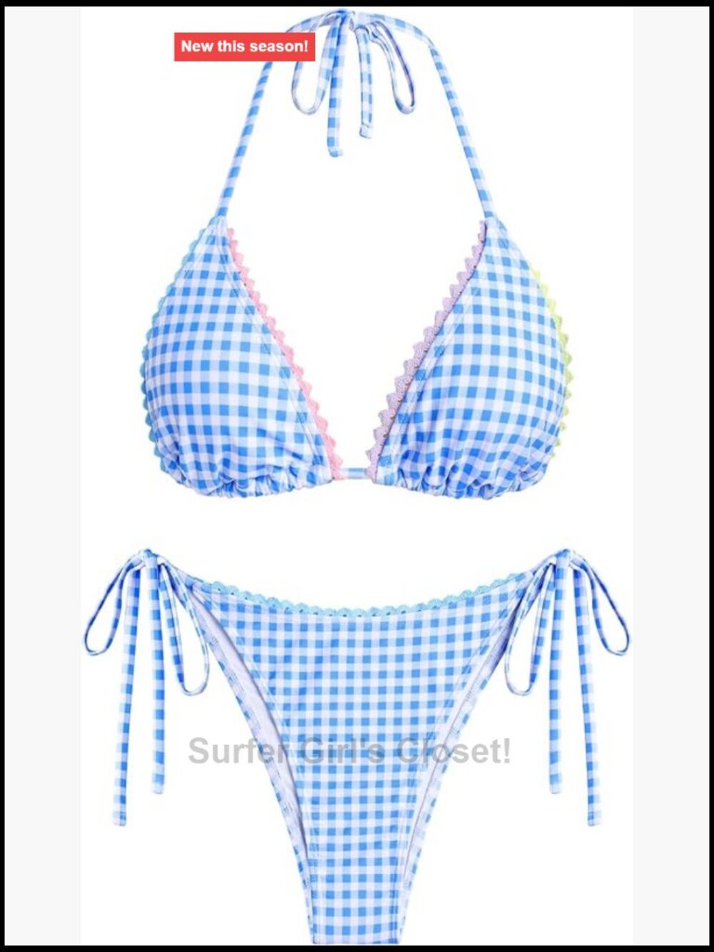 Halter Triangle Colorblock Striped Gingham Bikini Set With Removable Padding